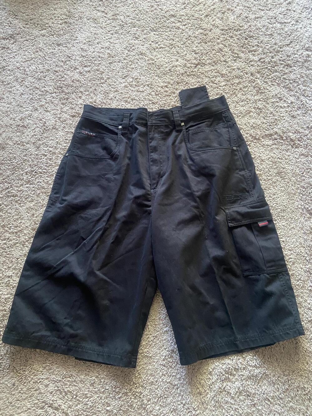 FUBU Shorts Mens 38 Black Cargo Canvas Relaxed Fit Pockets Hip Hop Streetwear